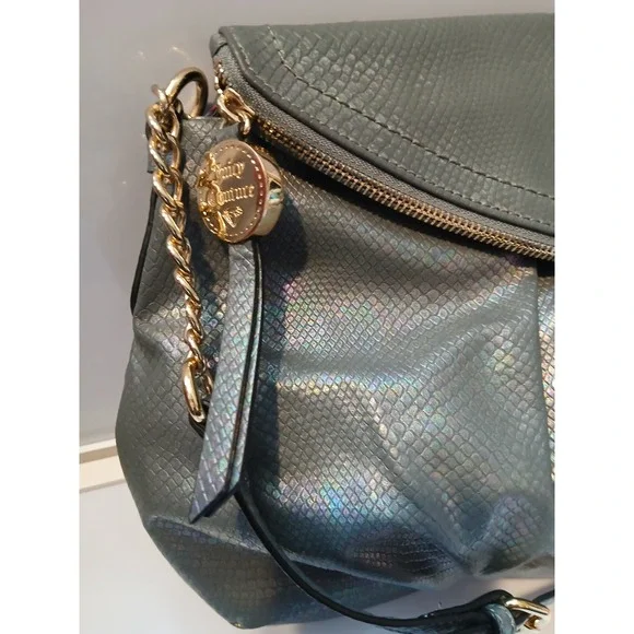 Vinage Juicy Couture‎ Metallic Snake Embossed Crossbody Shoulder Bag Gold Chain - Picture 3 of 12